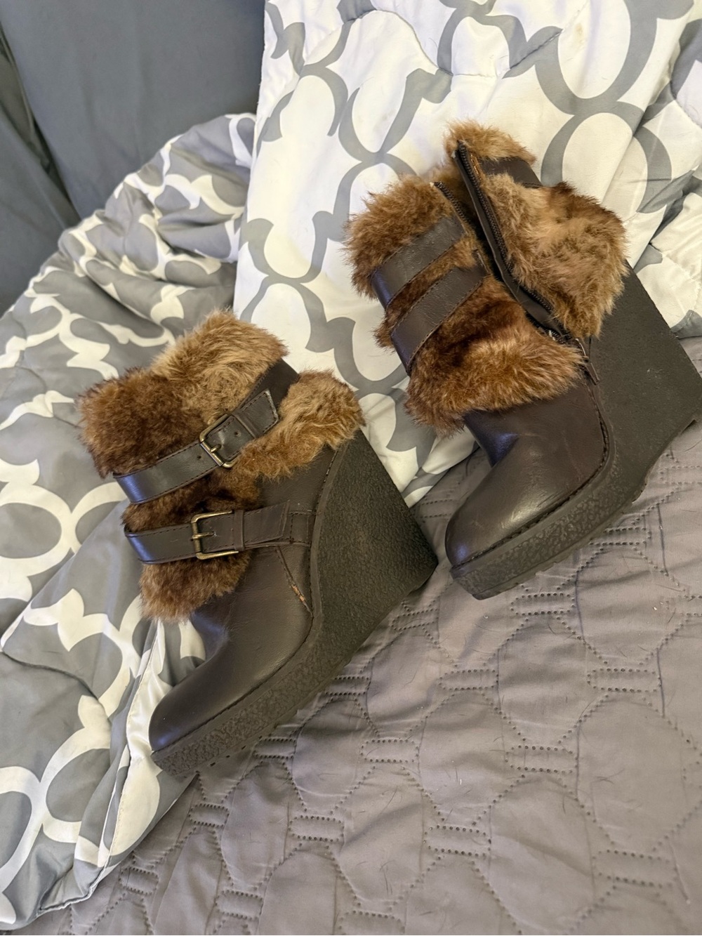 Baby Phat Brown Faux Fur Wedge Ankle Boots